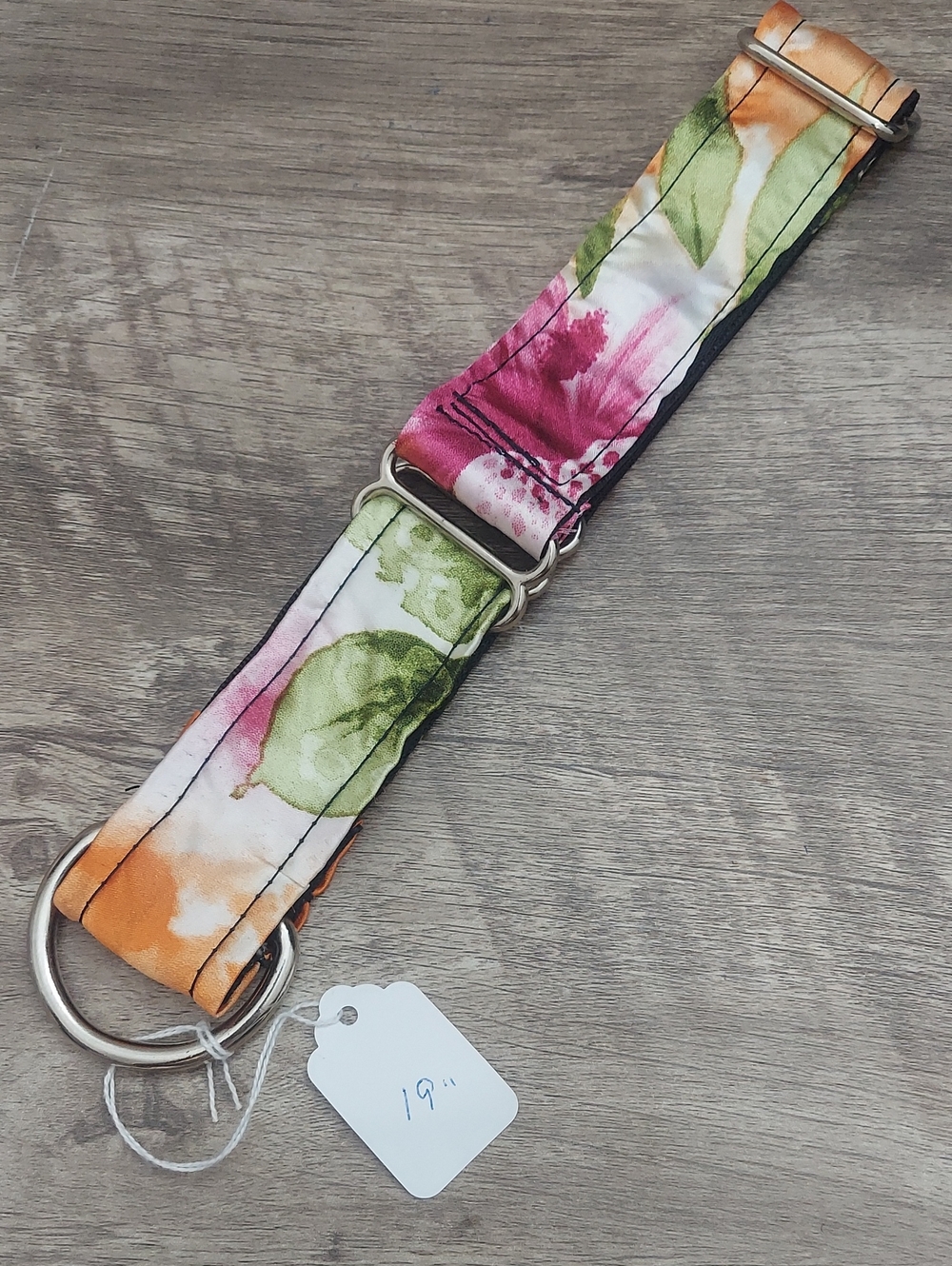 Custom Martingale Dog Collar 1.5" Watercolor Floral Pink Orange White 19"
